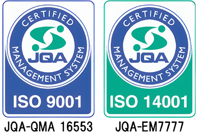 Kiyokawa holds ISO 9001 and ISO 14001 certifications for quality and environmental management, equivalent to JQA-QMA 16553 and JQA-EM7777.