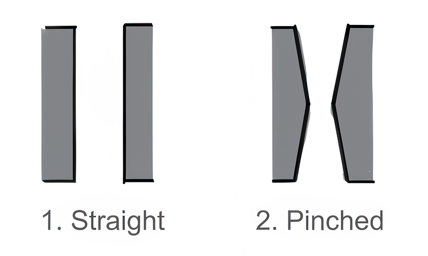Diagram showing two types of via shapes: straight and pinched.